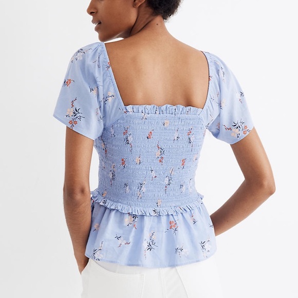 Madewell Smocked Flutter-Sleeve Top in Floral - Picture 3 of 3